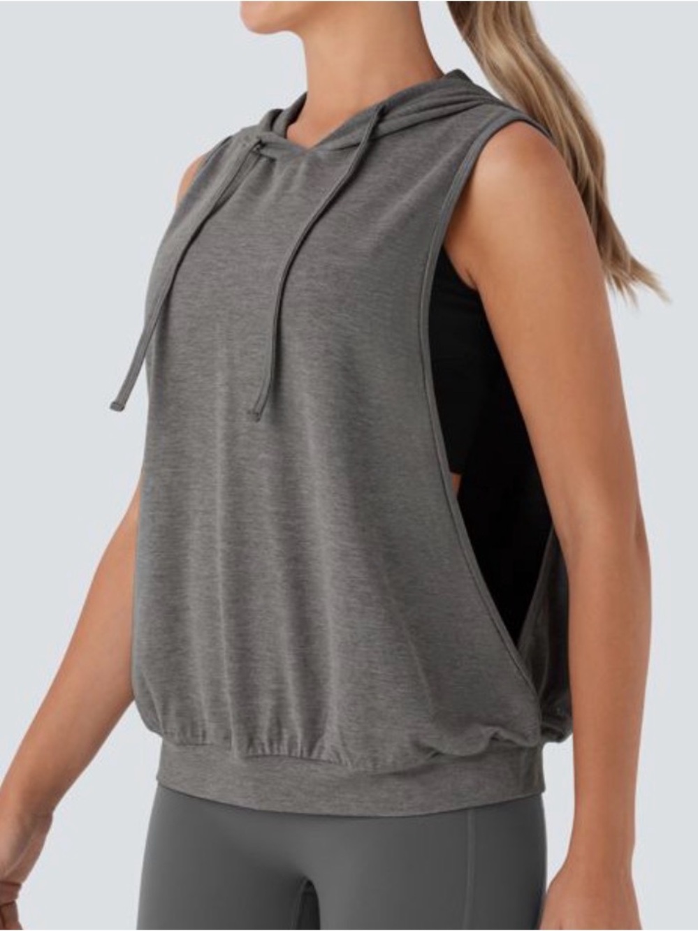 HALARA Sleeveless Hooded Tank Top - Gray